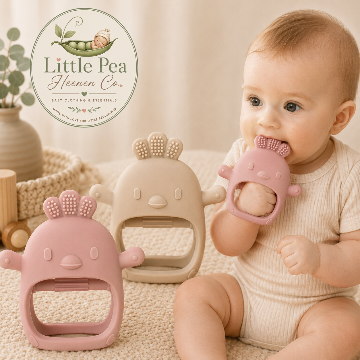 Baby Teething / Chew Toy Set — Pink & Beige