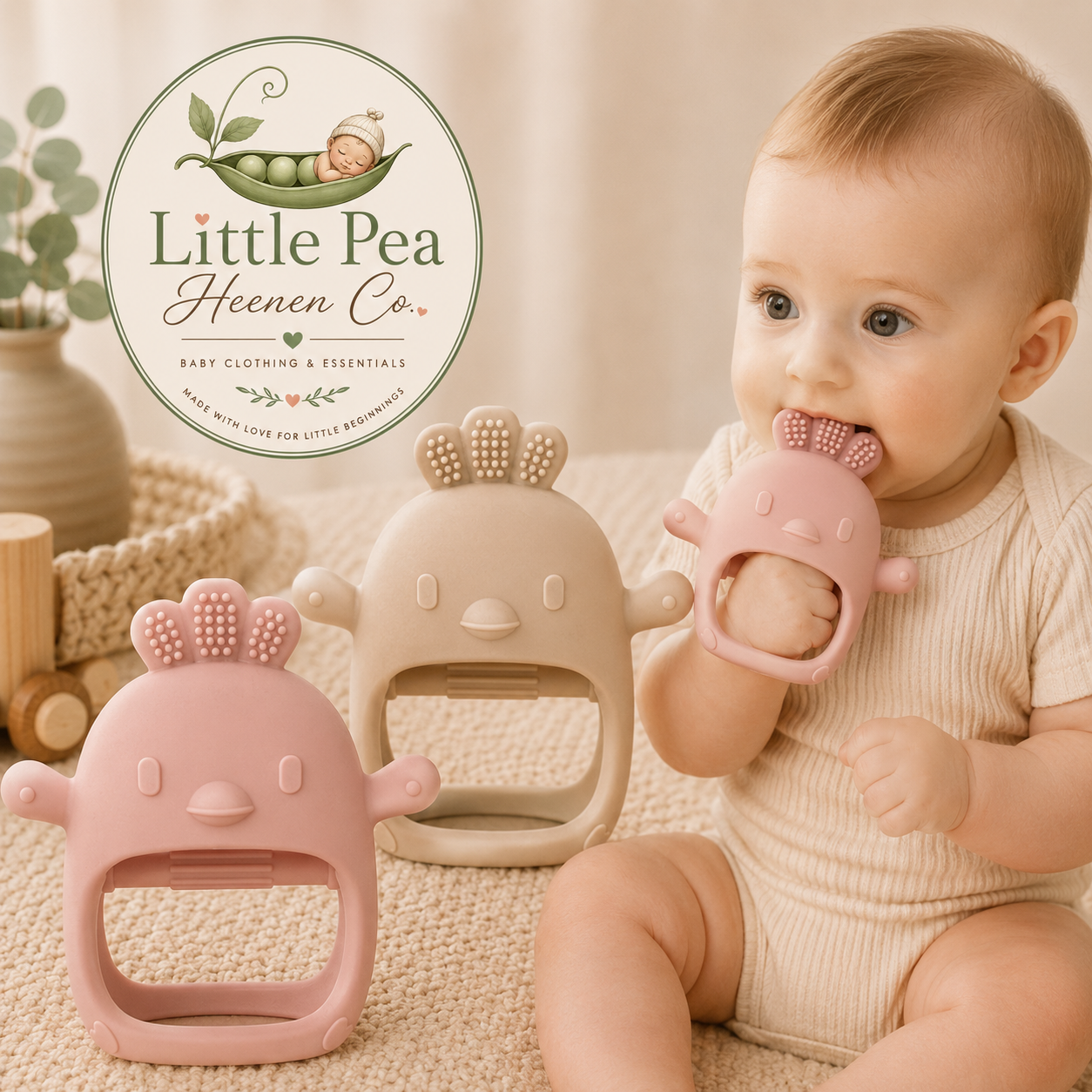Baby Teething / Chew Toy Set — Pink & Beige