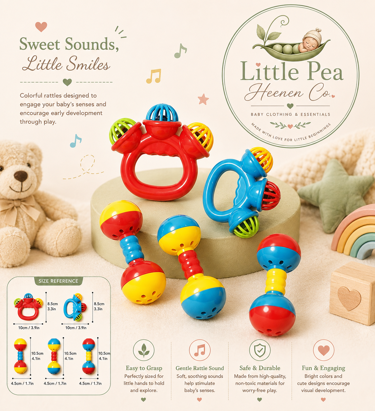 5-Piece Colourful Baby Rattle Set