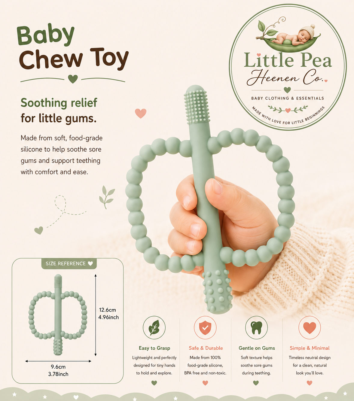 Baby Chew Toy / Silicone Teether — Sage Green
