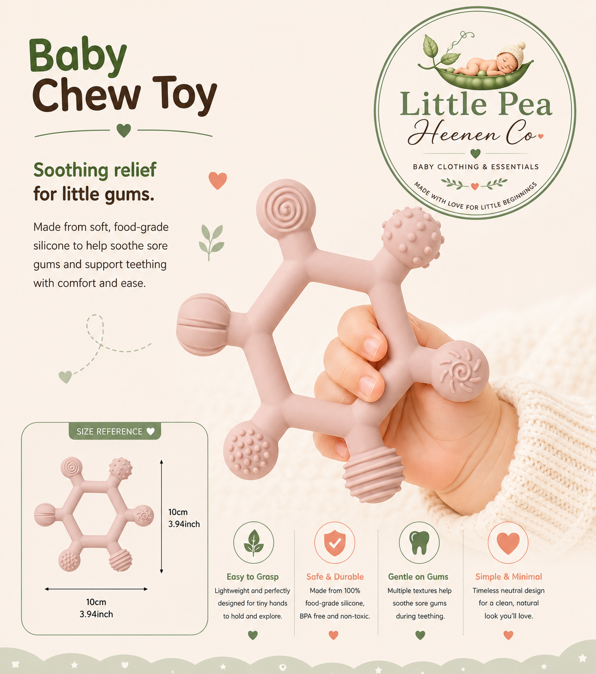 Multi-Texture Baby Chew Toy / Silicone Teether — Dusty Pink