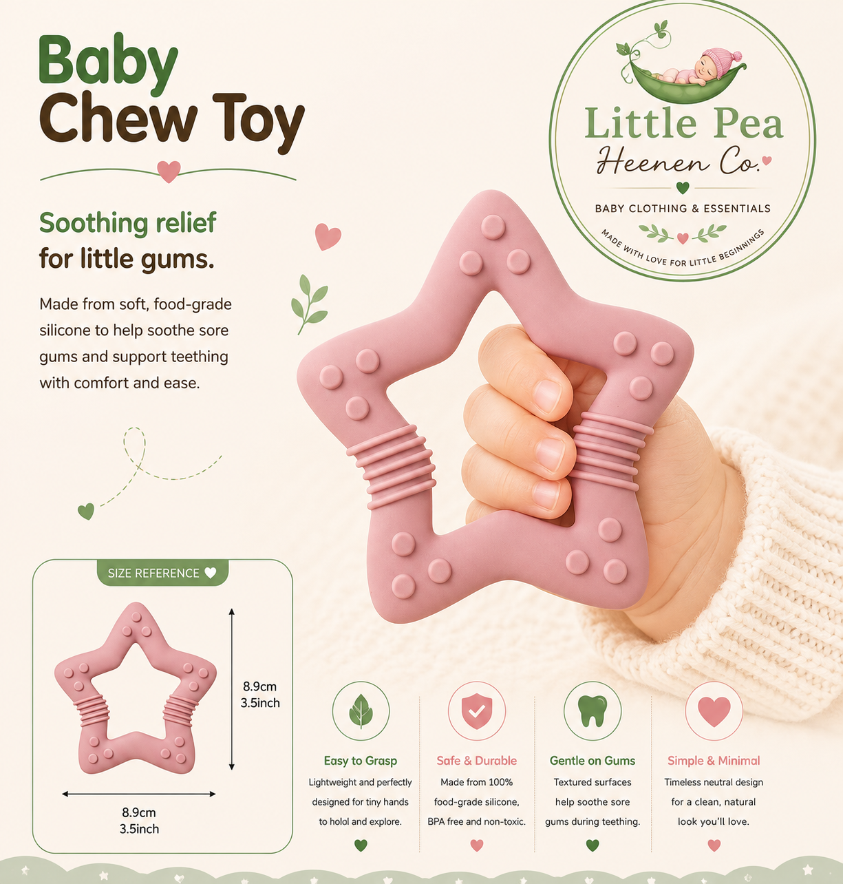 Star Baby Chew Toy / Silicone Teether — Dusty Pink